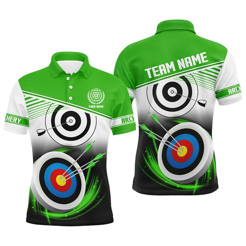 Personalized Name Archery Polo Shirts For Men Custom Green Archery 3d Target Shirt, Archery Uniform TDM0530