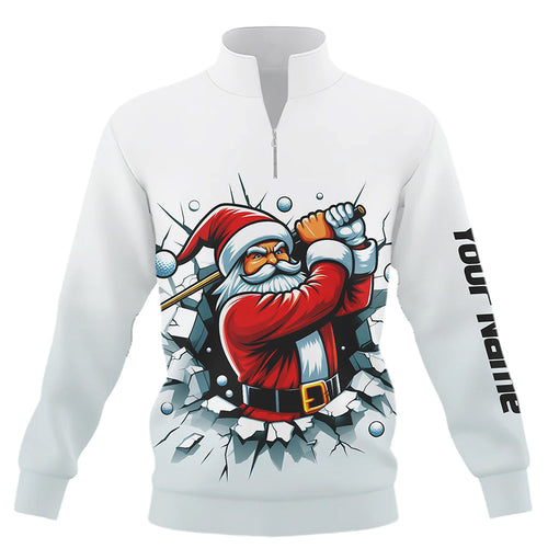 Funny Crack Wall Quarter Zip Golf Sweatshirt Custom Santa Playing Golf Sweater Christmas Golfing Gift TDM3177