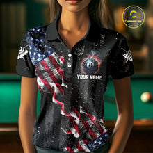 Load image into Gallery viewer, Custom US Flag Smoke 8 Ball Pool Billiard Shirt For Women, 3D Patriotic Billiard Team Jersey TDM5692