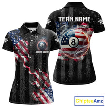Load image into Gallery viewer, Custom US Flag Smoke 8 Ball Pool Billiard Shirt For Women, 3D Patriotic Billiard Team Jersey TDM5692
