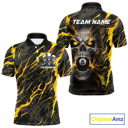 Yellow Black 8 Ball Skull Lightning Splash Billiard Shirt For Men Custom Pool Jersey Polo, 1/4 Zip TDM5892