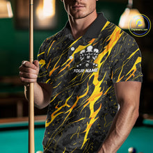 Load image into Gallery viewer, Yellow Black 8 Ball Skull Lightning Splash Billiard Shirt For Men Custom Pool Jersey Polo, 1/4 Zip TDM5892