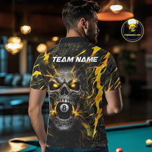 Load image into Gallery viewer, Yellow Black 8 Ball Skull Lightning Splash Billiard Shirt For Men Custom Pool Jersey Polo, 1/4 Zip TDM5892