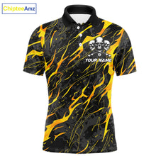 Load image into Gallery viewer, Yellow Black 8 Ball Skull Lightning Splash Billiard Shirt For Men Custom Pool Jersey Polo, 1/4 Zip TDM5892
