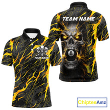 Load image into Gallery viewer, Yellow Black 8 Ball Skull Lightning Splash Billiard Shirt For Men Custom Pool Jersey Polo, 1/4 Zip TDM5892