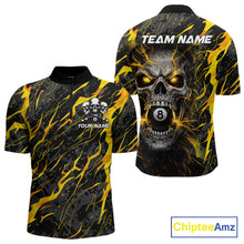 Load image into Gallery viewer, Yellow Black 8 Ball Skull Lightning Splash Billiard Shirt For Men Custom Pool Jersey Polo, 1/4 Zip TDM5892