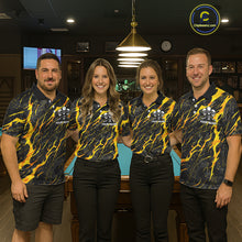 Load image into Gallery viewer, Yellow Black 8 Ball Skull Lightning Splash Billiard Shirt For Men Custom Pool Jersey Polo, 1/4 Zip TDM5892