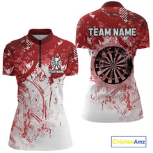 Load image into Gallery viewer, Personalized Red Grunge Darts Jerseys For Women Custom Darts Team Shirts Polo &amp; Quarter Zip TDM5894