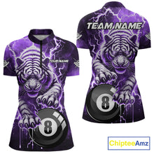 Load image into Gallery viewer, Purple 8 Ball Thunder Lightning Tiger Billiard Shirt For Women Custom Pool Team Jersey Polo, 1/4 Zip TDM6038
