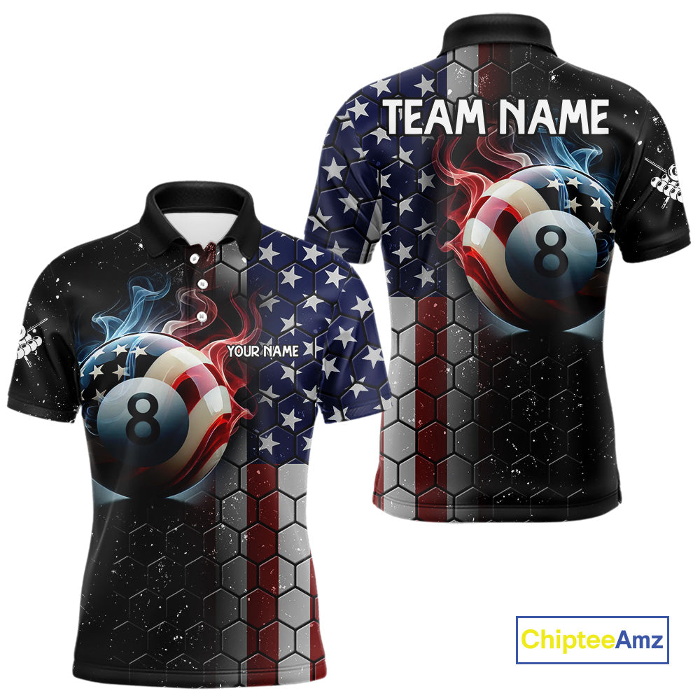 Custom Billiard Jersey For Men, 8 Ball Pool Shirt With American Flag, Billiard Polo & 1/4 Zip Shirt TDM3867