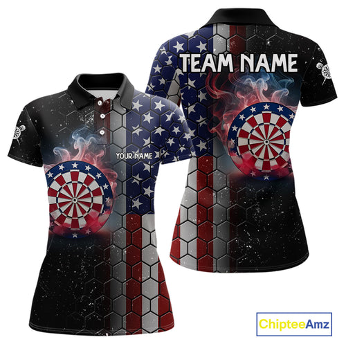 American Flag Smoke Dartboard Hexagon Grunge Dart Shirts For Women Custom Team Patriotic Dart Jersey TDM3868