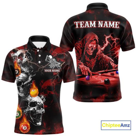 Personalized Red Smoke Skull Billiard Shirts For Men Custom Grim Reaper Billiard Jerseys TDM3869