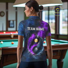 Load image into Gallery viewer, Custom Blue Purple Water Fire Billiard Shirt For Women, 8 Ball &amp; 9 Ball Pool Jersey Polo &amp; 1/4 Zip TDM6298