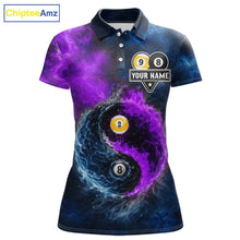 Load image into Gallery viewer, Custom Blue Purple Water Fire Billiard Shirt For Women, 8 Ball &amp; 9 Ball Pool Jersey Polo &amp; 1/4 Zip TDM6298