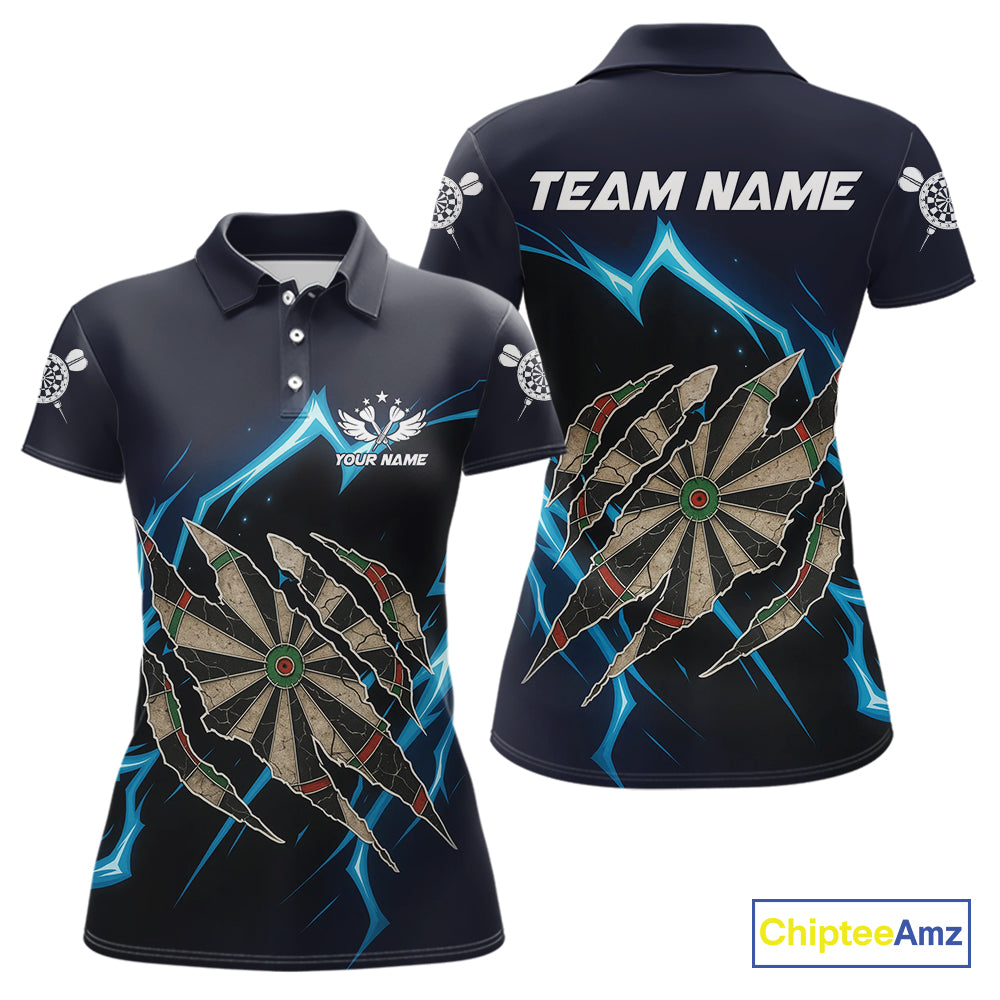 Personalized Thunder Lightning Dark Navy Darts Shirt For Women Custom Funny Darts Team Jerseys TDM4336