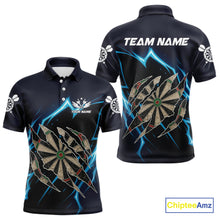 Load image into Gallery viewer, Personalized Thunder Lightning Dark Navy Darts Shirt For Men Custom Funny Darts Team Jerseys TDM4336