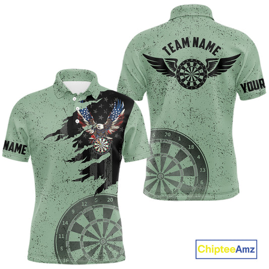 Eagle Retro American Flag Patriotic Darts Shirts For Men Custom Darts League Team Jersey | Green TDM7191