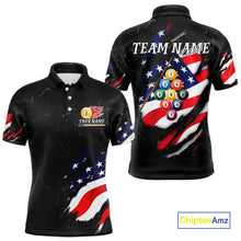Load image into Gallery viewer, Personalized Patriotic 9 Ball Billiard Shirt For Men Custom Black Grunge American Flag Pool Jersey TDM4758