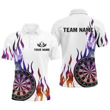 Load image into Gallery viewer, Personalized Fire Sparkle Pattern Custom White Dart Shirts For Men, Dart Team Jerseys Short Sleeve TDM2699