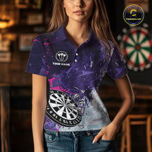Load image into Gallery viewer, Purple Grunge Darts Shirt With Pocket Option For Women Custom Darts Jersey TDM4977