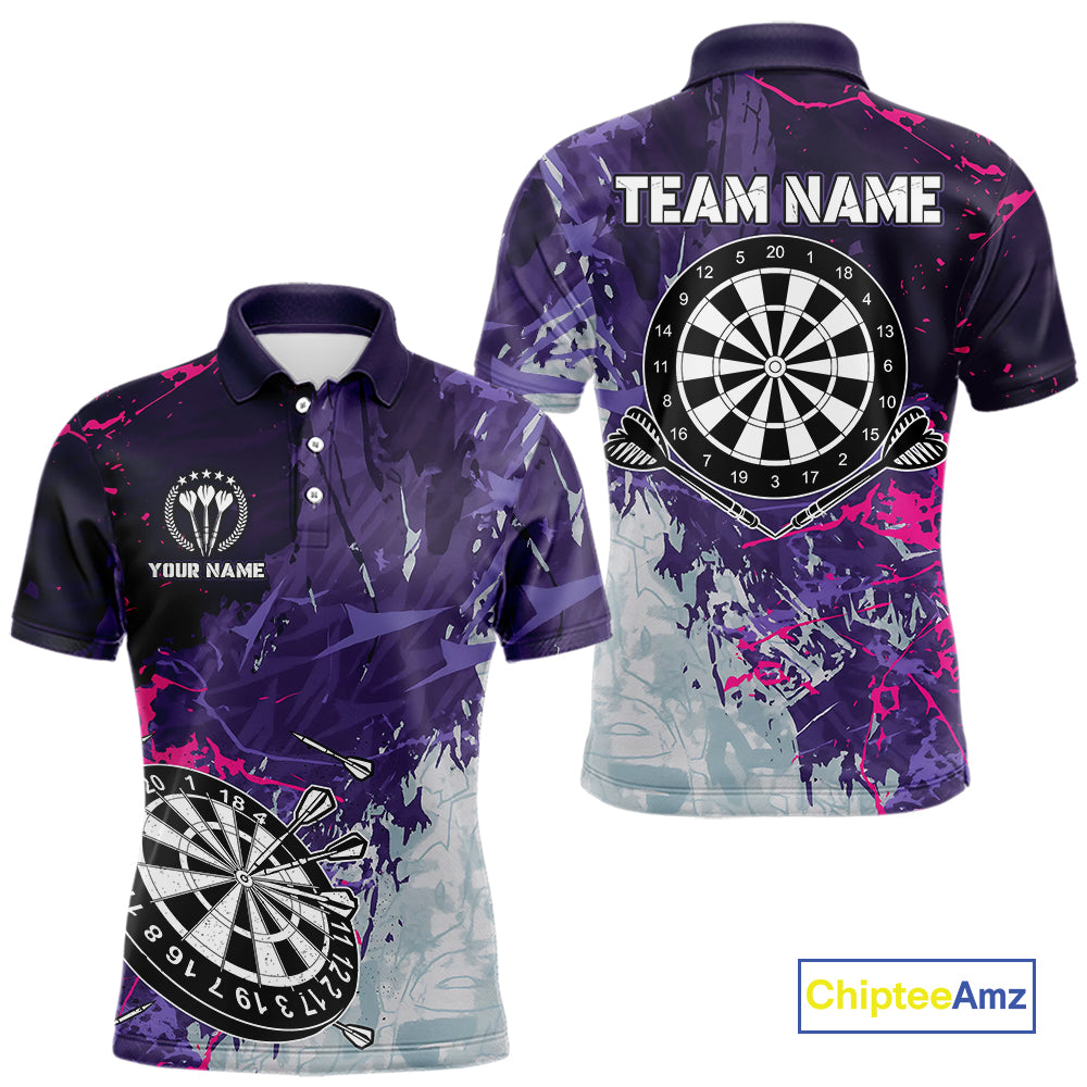 Purple Grunge Darts Shirt With Pocket Option For Men Custom Darts Jersey TDM4977