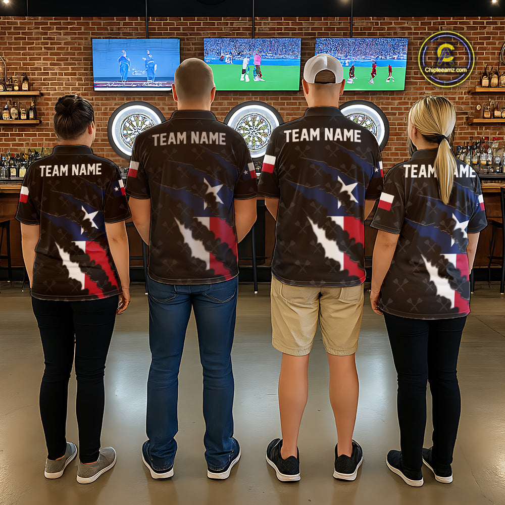 Personalized Texas Flag Darts Pattern Polo & 1/4 Zip For Men Custom Texas Darts Team Jerseys TDM5418