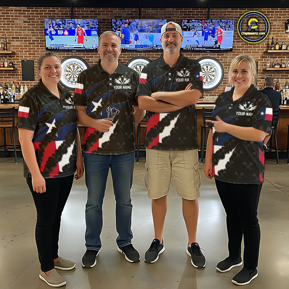 Personalized Texas Flag Darts Pattern Polo & 1/4 Zip For Men Custom Texas Darts Team Jerseys TDM5418