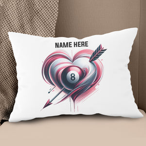 Pink 8 Ball Pool And Heart Custom White Pillow, Billiard Valentine Gifts TDM0891