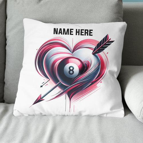 Pink 8 Ball Pool And Heart Custom White Pillow, Billiard Valentine Gifts TDM0891