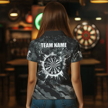 Load image into Gallery viewer, Black Grey Grunge Camo Darts Shirt For Women Custom Dart Jersey Pocket Option TDM3539