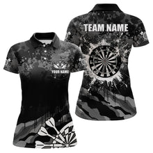 Load image into Gallery viewer, Black Grey Grunge Camo Darts Shirt For Women Custom Dart Jersey Pocket Option TDM3539