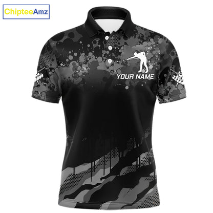 Personalized Grunge Camo Billiard Shirts For Men, 8 Ball Pool Team Jersey Polo & 1/4 Zip TDM5903