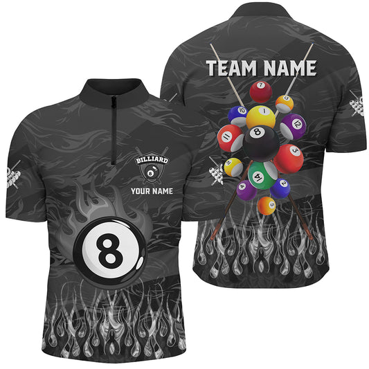 Fire Flame Black 3D Billiard Balls Men Quarter-Zip Shirts Custom Billiard Jersey Attire TDM1414