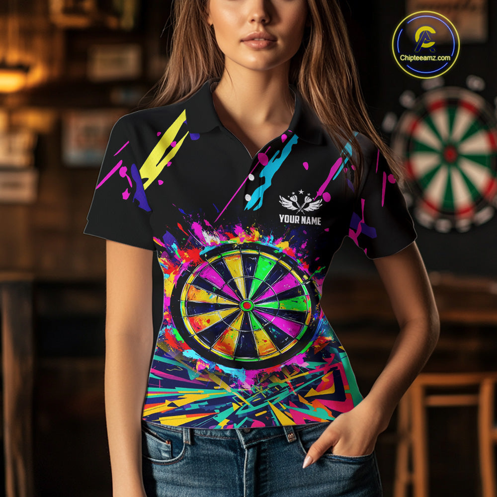Colorful Neon Darts Shirts For Women Custom Darts Jerseys Polo & 1/4 Zip, Darts Team Shirt TDM3878