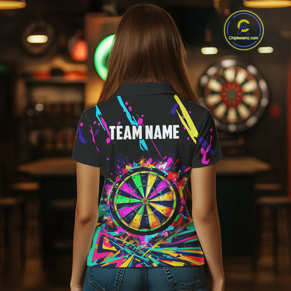 Colorful Neon Darts Shirts For Women Custom Darts Jerseys Polo & 1/4 Zip, Darts Team Shirt TDM3878