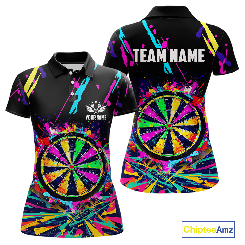 Colorful Neon Darts Shirts For Women Custom Darts Jerseys Polo & 1/4 Zip, Darts Team Shirt TDM3878