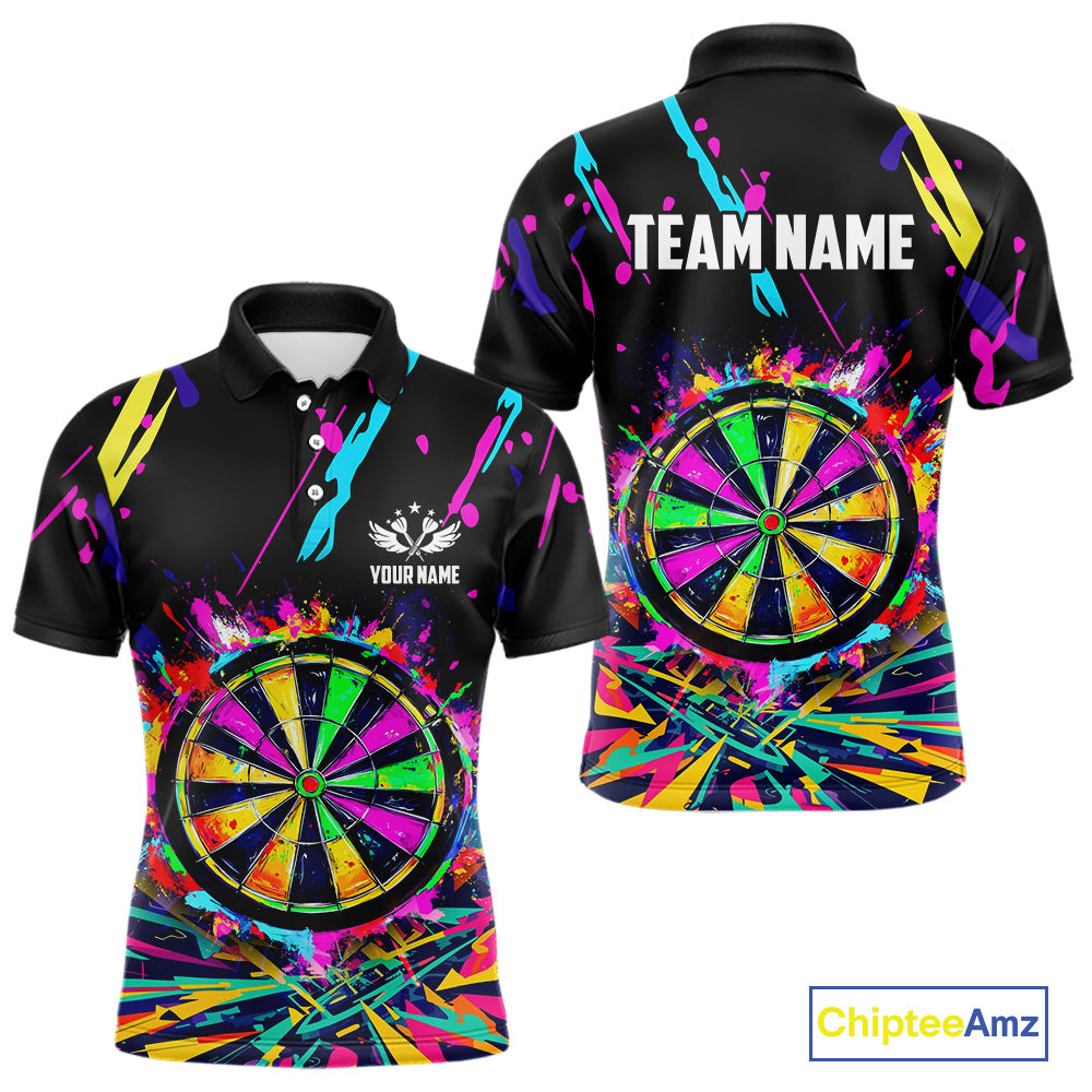 Colorful Neon Darts Shirts For Men Custom Darts Jerseys Polo & 1/4 Zip, Darts Team Shirt TDM3878