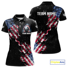 Load image into Gallery viewer, Customized Grunge US Flag Smoke Billiard Polo &amp; 1/4 Zip For Women, Patriotic 8 Ball Pool Team Jersey TDM4546