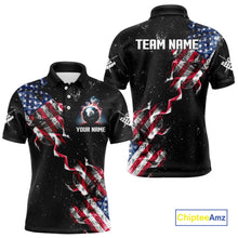 Load image into Gallery viewer, Customized Grunge US Flag Smoke Billiard Polo &amp; 1/4 Zip For Men, Patriotic 8 Ball Pool Team Jersey TDM4546