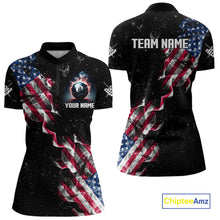 Load image into Gallery viewer, Customized Grunge US Flag Smoke Billiard Polo &amp; 1/4 Zip For Women, Patriotic 8 Ball Pool Team Jersey TDM4546
