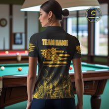 Load image into Gallery viewer, Yellow Flaming US Flag 9 Ball Billiard Shirt For Women Custom Patriotic Pool Player Team Jersey TDM4548