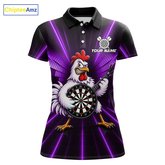 Purple Funny Chicken Playing Dartboard Guitar Custom Darts Shirts For Women, Darts Team Jersey TDM7203