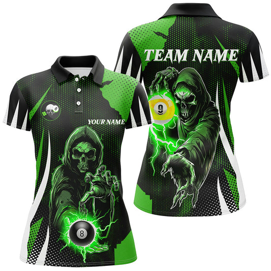Funny Green Grim Reaper 8 Ball & 9 Ball Billiard Shirts For Women Custom League Billiard Jerseys TDM2463
