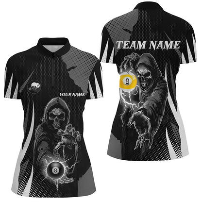 Funny Black Grim Reaper 8 Ball & 9 Ball Billiard Shirts For Women Custom League Billiard Jerseys TDM2464