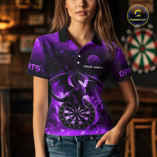 Load image into Gallery viewer, Darts Dragon Fire Flame 3D Printed Darts Shirts For Women Custom Team League Darts Jerseys |Purple TDM4759