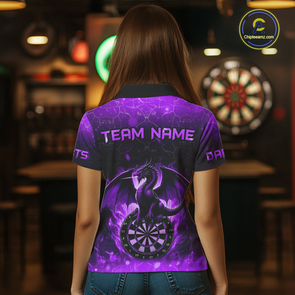 Darts Dragon Fire Flame 3D Printed Darts Shirts For Women Custom Team League Darts Jerseys |Purple TDM4759