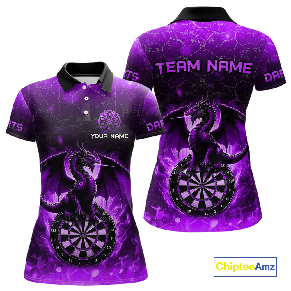 Darts Dragon Fire Flame 3D Printed Darts Shirts For Women Custom Team League Darts Jerseys |Purple TDM4759