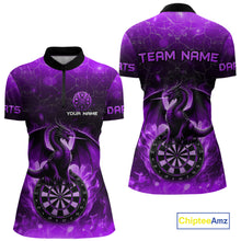 Load image into Gallery viewer, Darts Dragon Fire Flame 3D Printed Darts Shirts For Women Custom Team League Darts Jerseys |Purple TDM4759