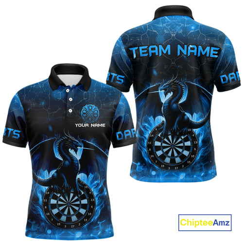 Darts Dragon Fire Flame 3D Printed Darts Shirts For Men Custom Team League Darts Jerseys |Blue TDM4760