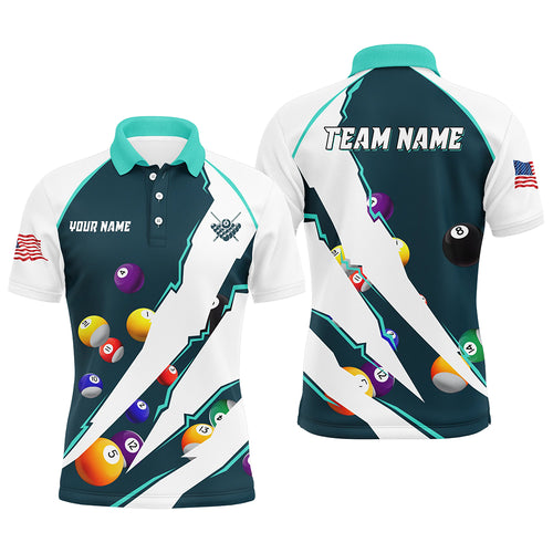 Personalized Billiard Balls Sport Jerseys For Men, Billiard Team Shirts, Pool Jerseys |Turquoise TDM2713